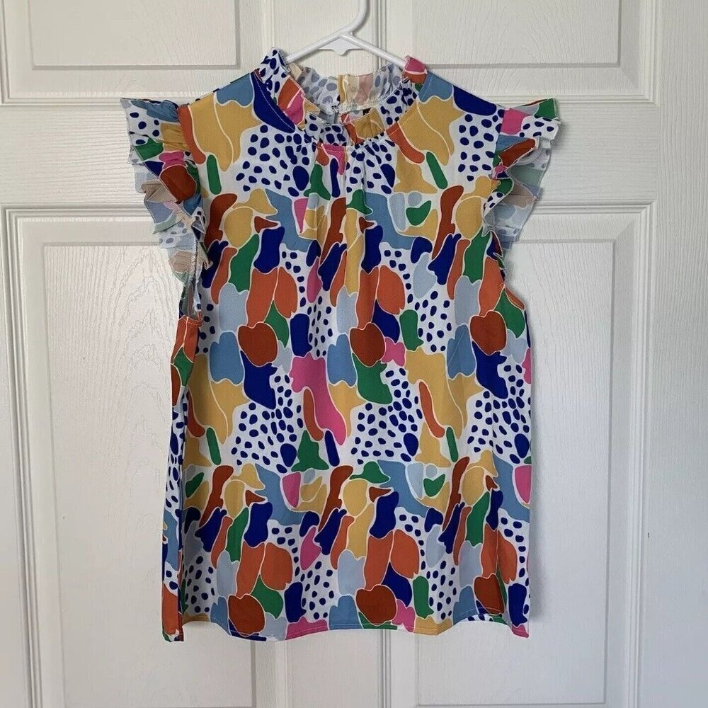 Emery Rose Women’s XS Colorful Short Sleeve Ruffle Top